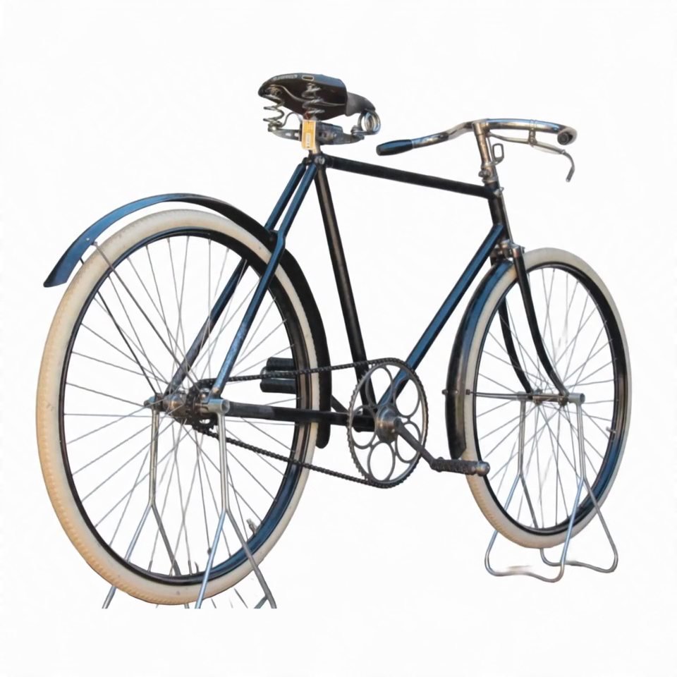 Antique bicycle after restoration — black lacquer and cream tyres